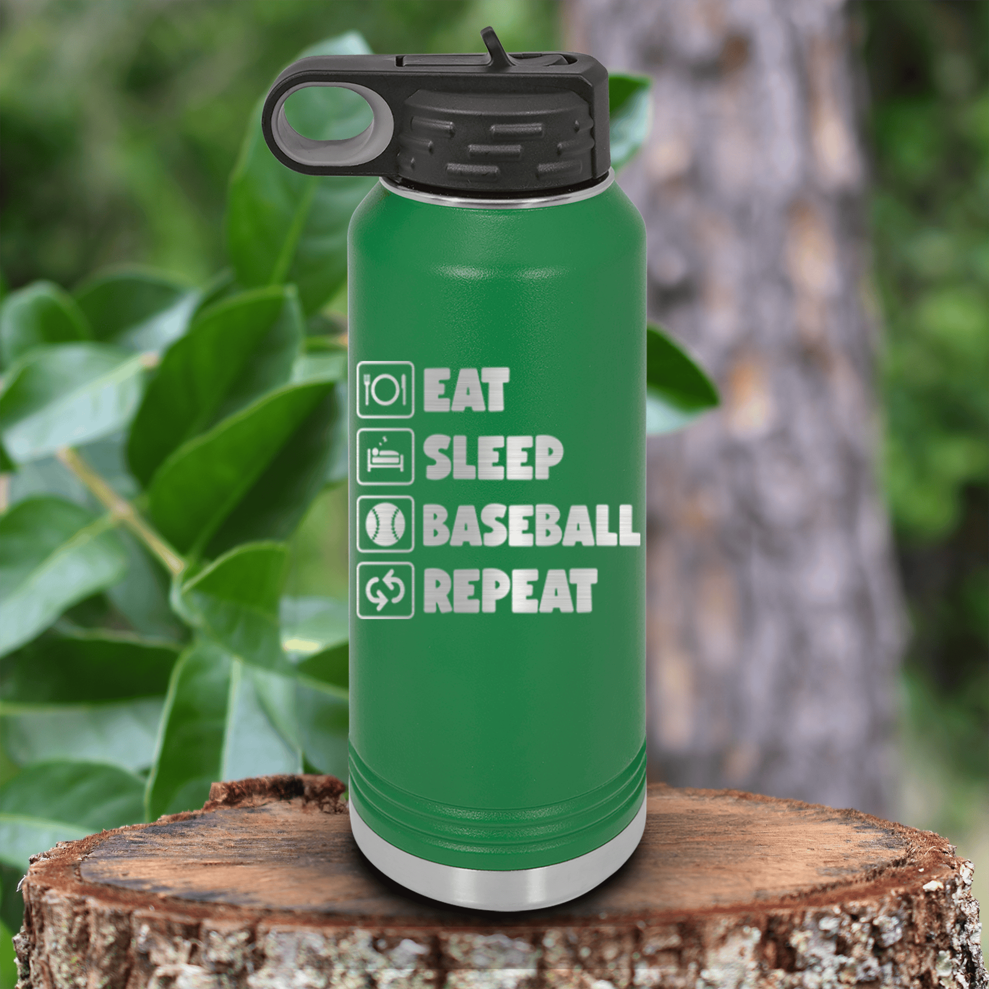 Green Baseball Water Bottle With The Baseball Routine Design