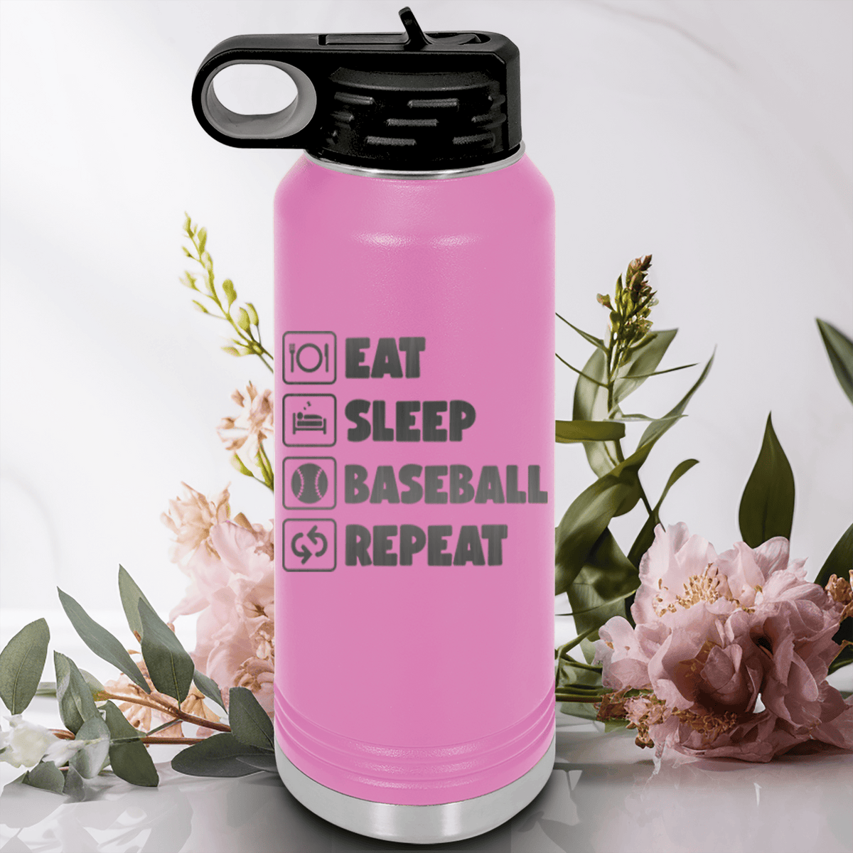 Light Purple Baseball Water Bottle With The Baseball Routine Design