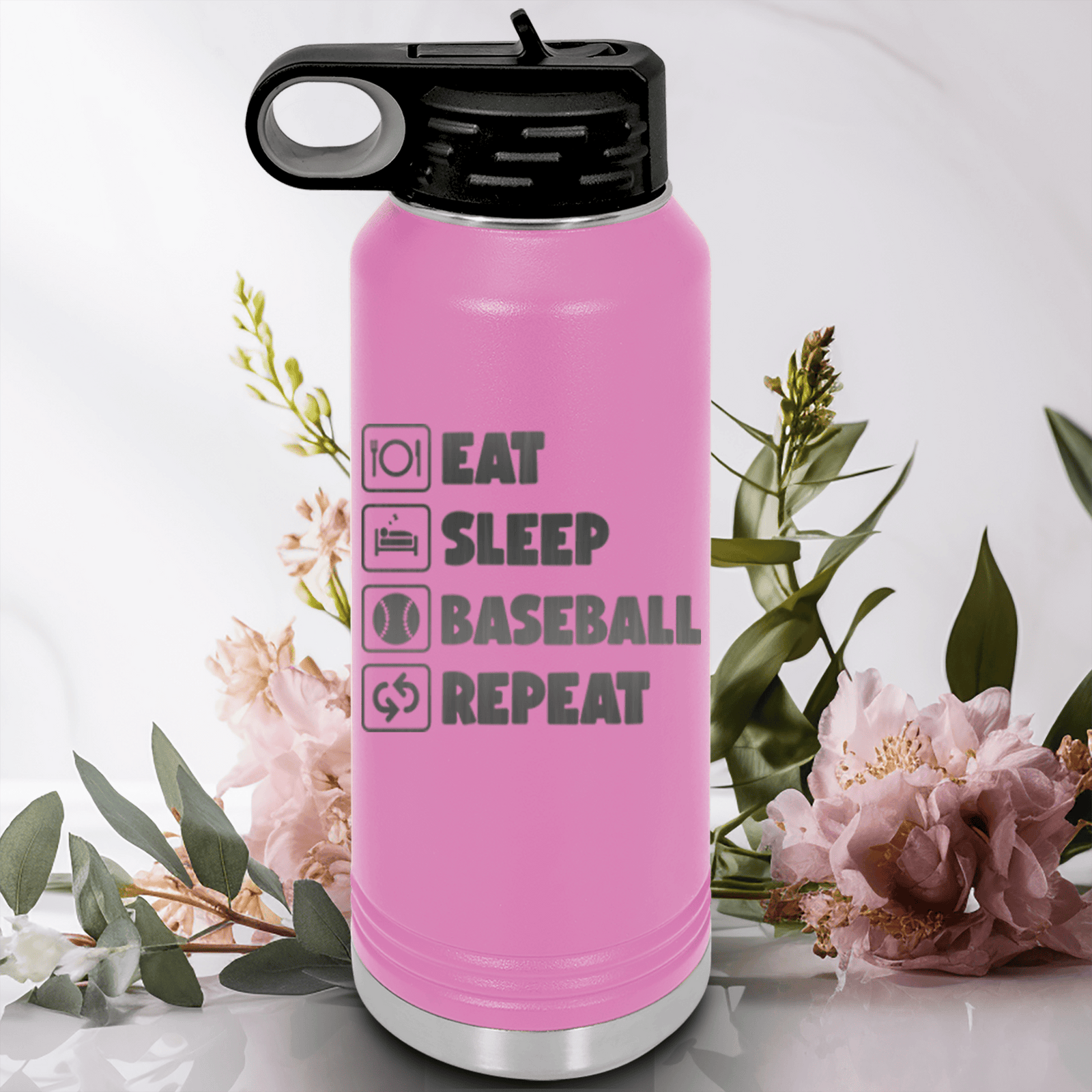 Light Purple Baseball Water Bottle With The Baseball Routine Design
