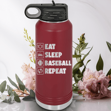 Load image into Gallery viewer, Maroon Baseball Water Bottle With The Baseball Routine Design
