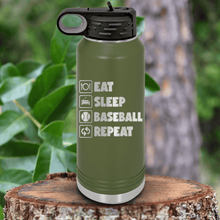 Load image into Gallery viewer, Military Green Baseball Water Bottle With The Baseball Routine Design
