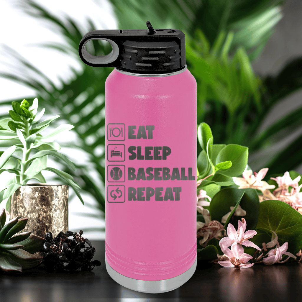 Pink Baseball Water Bottle With The Baseball Routine Design