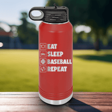 Load image into Gallery viewer, Red Baseball Water Bottle With The Baseball Routine Design

