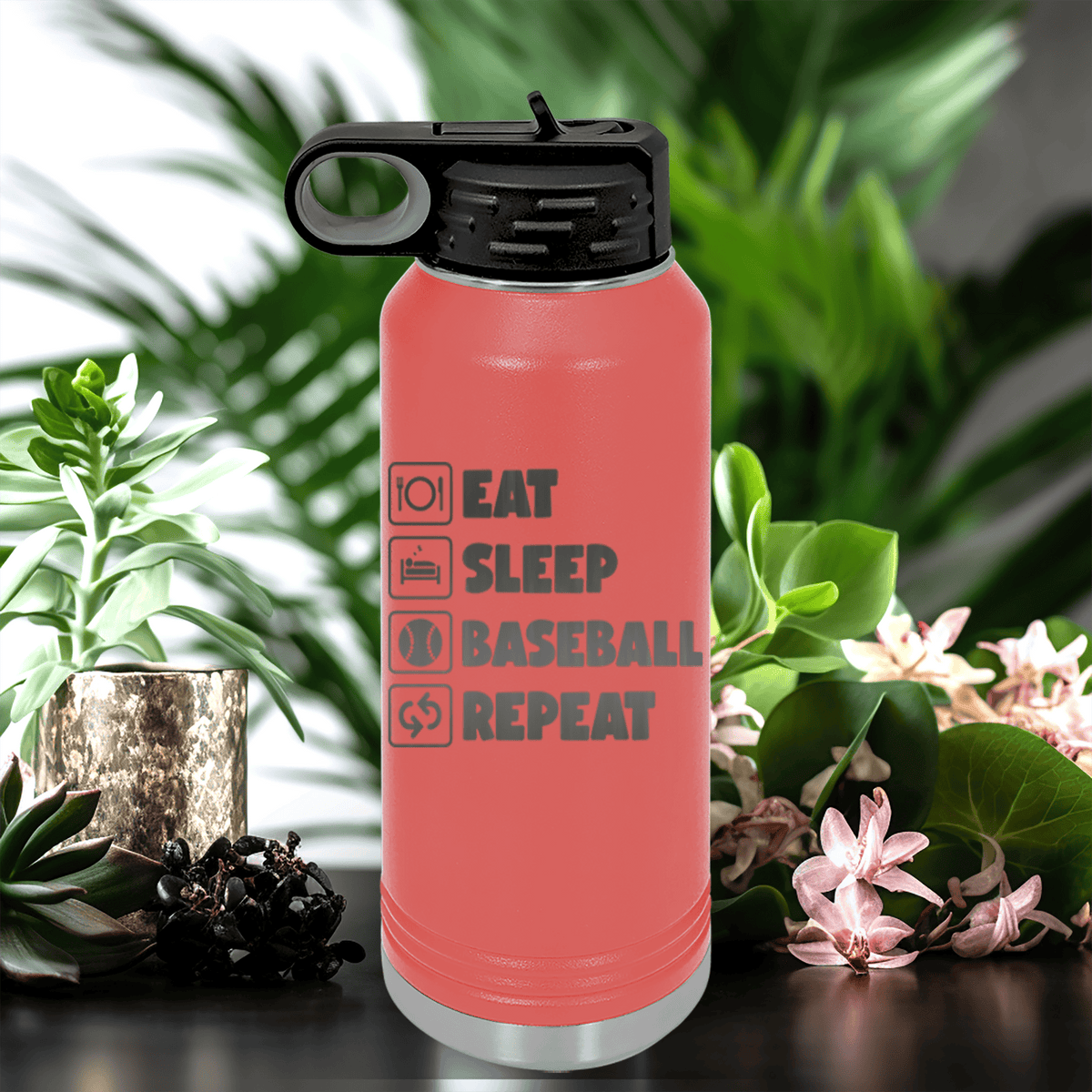 Salmon Baseball Water Bottle With The Baseball Routine Design