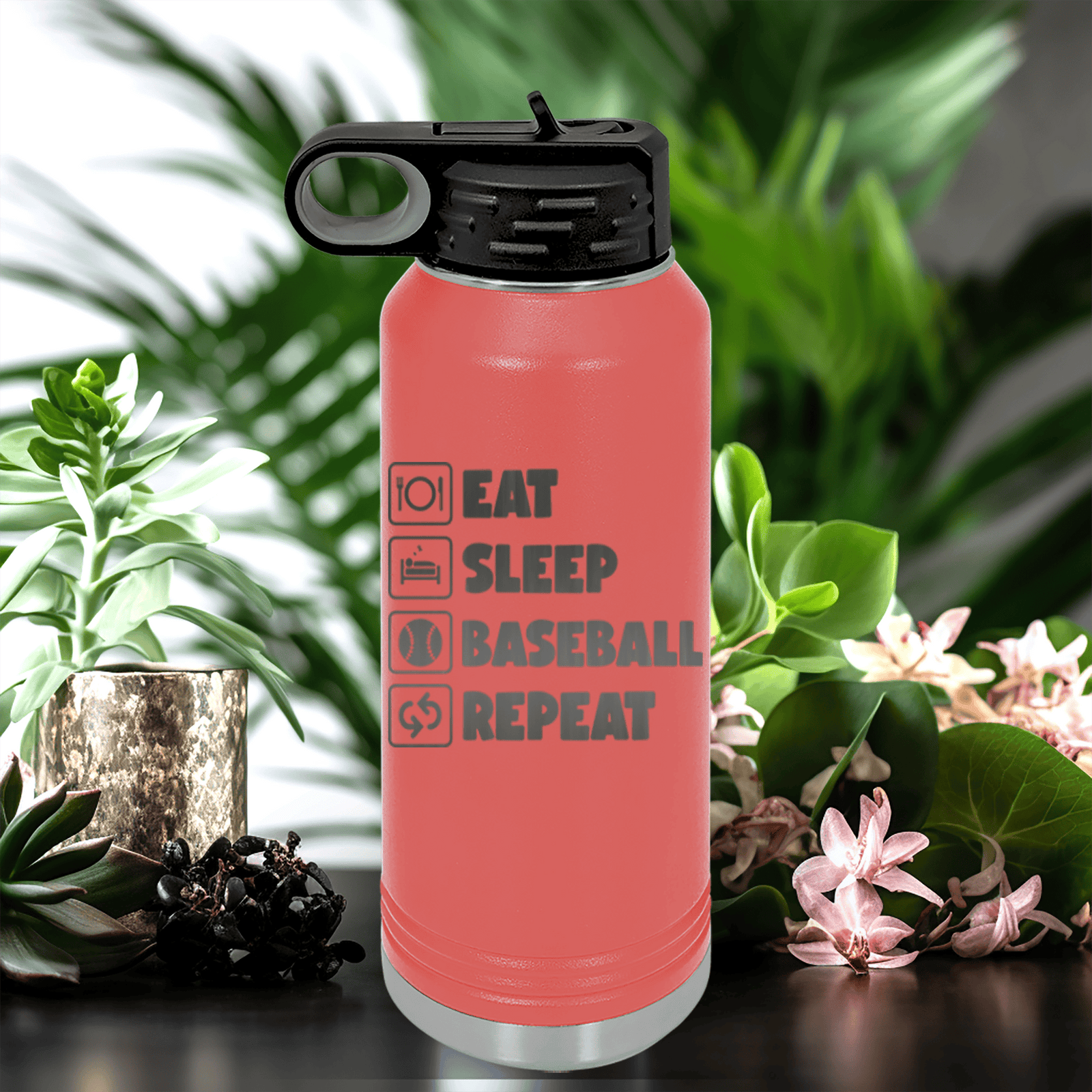 Salmon Baseball Water Bottle With The Baseball Routine Design