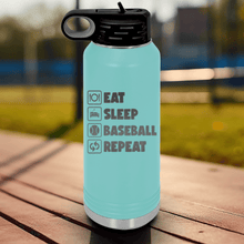 Load image into Gallery viewer, Teal Baseball Water Bottle With The Baseball Routine Design
