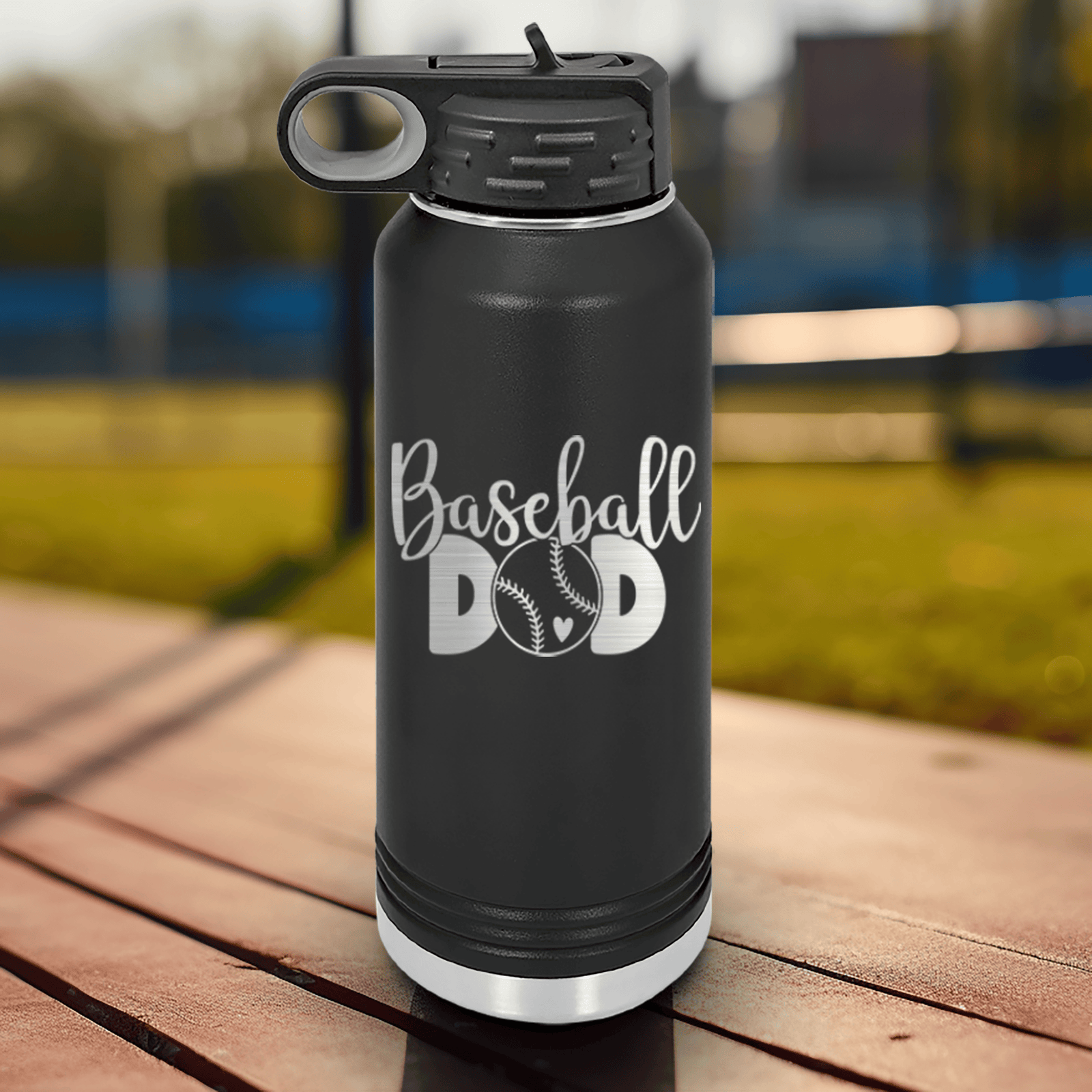 Black Baseball Water Bottle With Ultimate Baseball Father Design