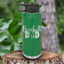 Load image into Gallery viewer, Green Baseball Water Bottle With Ultimate Baseball Father Design
