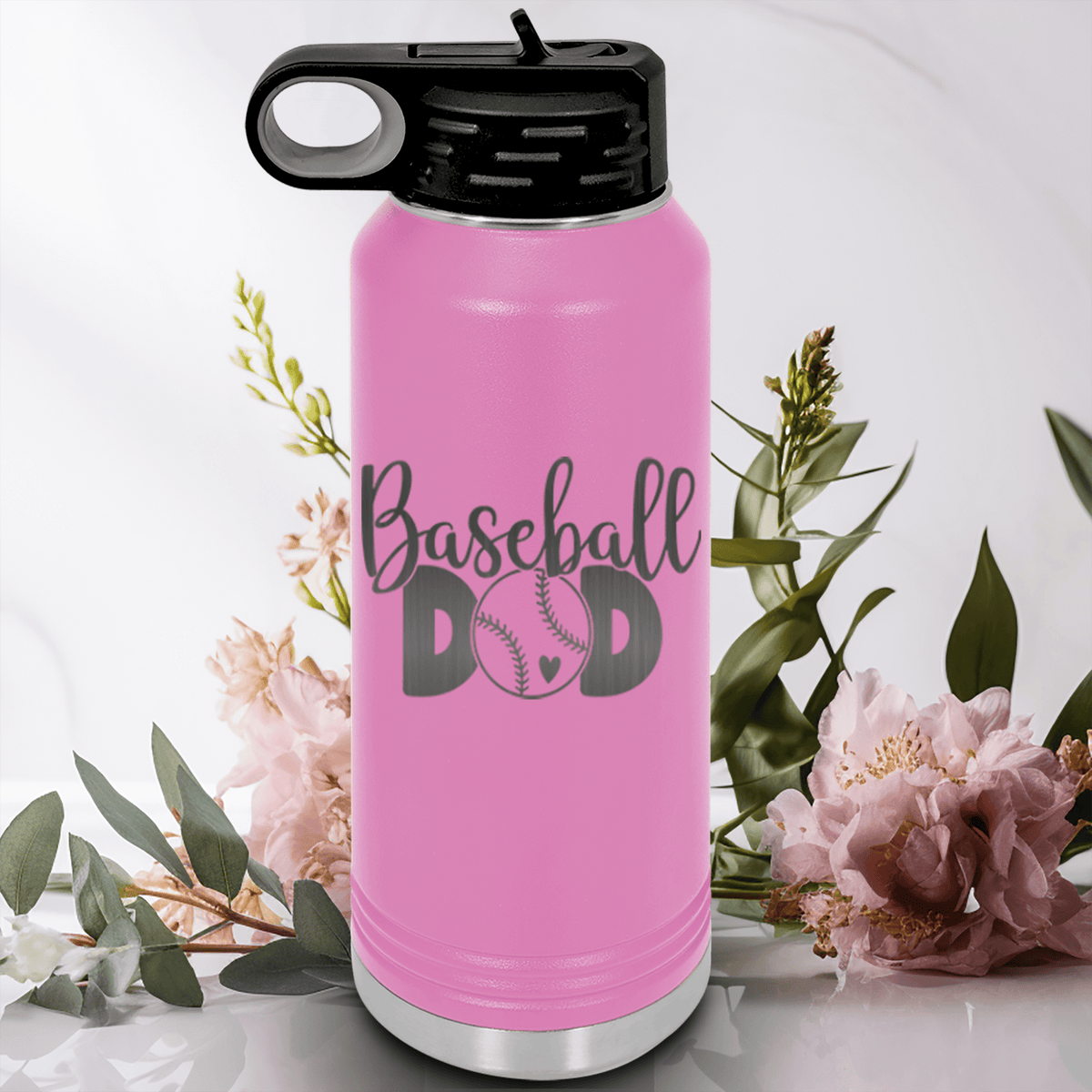 Light Purple Baseball Water Bottle With Ultimate Baseball Father Design
