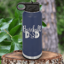 Load image into Gallery viewer, Navy Baseball Water Bottle With Ultimate Baseball Father Design
