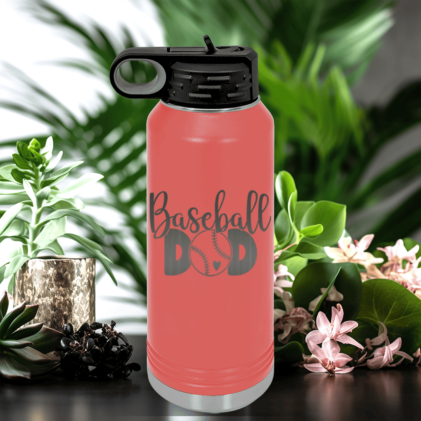 Salmon Baseball Water Bottle With Ultimate Baseball Father Design