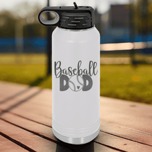 Load image into Gallery viewer, White Baseball Water Bottle With Ultimate Baseball Father Design
