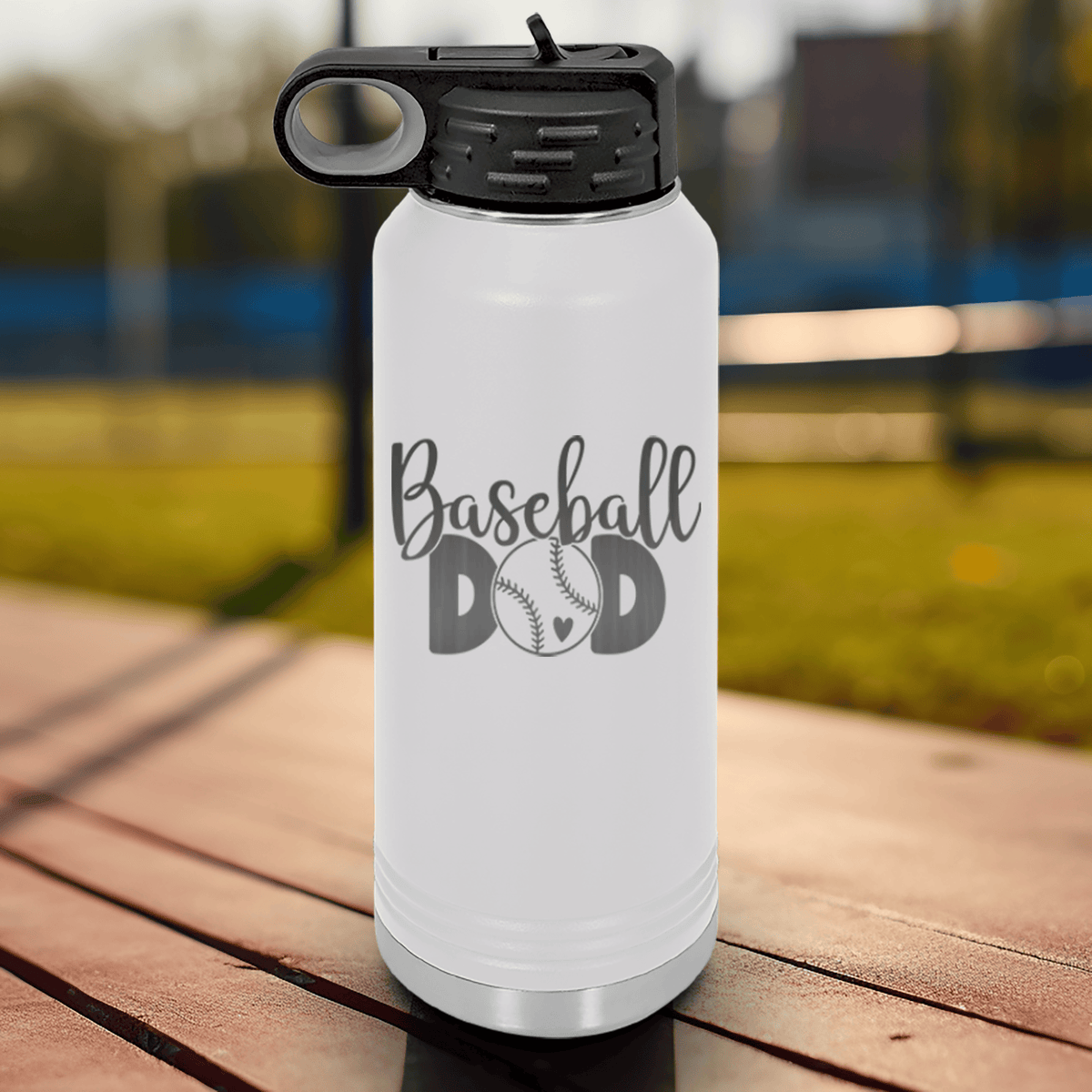 White Baseball Water Bottle With Ultimate Baseball Father Design