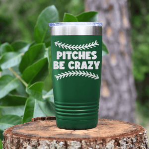 Green baseball tumbler Unpredictable Pitches