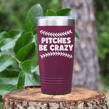Load image into Gallery viewer, Maroon baseball tumbler Unpredictable Pitches
