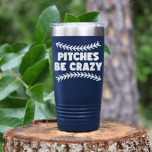 Load image into Gallery viewer, Navy baseball tumbler Unpredictable Pitches
