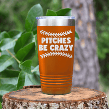 Load image into Gallery viewer, Orange baseball tumbler Unpredictable Pitches
