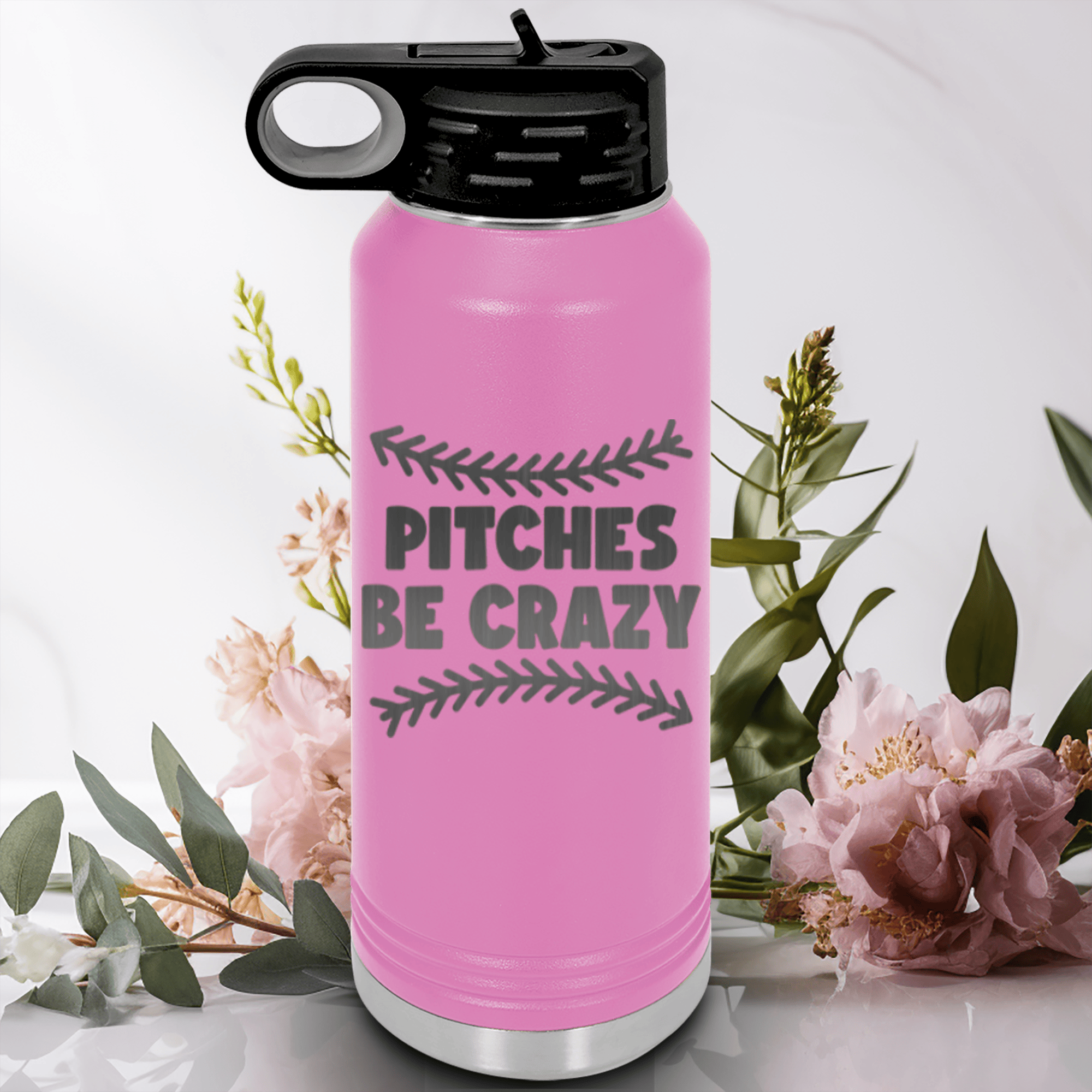 Light Purple Baseball Water Bottle With Unpredictable Pitches Design