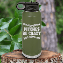 Load image into Gallery viewer, Military Green Baseball Water Bottle With Unpredictable Pitches Design
