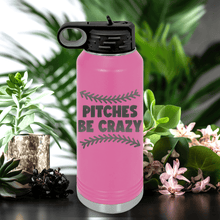 Load image into Gallery viewer, Pink Baseball Water Bottle With Unpredictable Pitches Design
