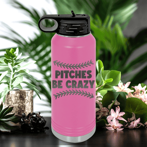 Pink Baseball Water Bottle With Unpredictable Pitches Design
