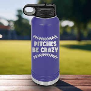 Purple Baseball Water Bottle With Unpredictable Pitches Design