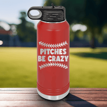 Load image into Gallery viewer, Red Baseball Water Bottle With Unpredictable Pitches Design
