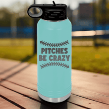 Load image into Gallery viewer, Teal Baseball Water Bottle With Unpredictable Pitches Design
