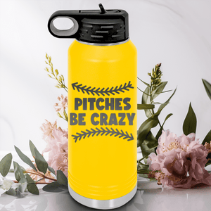 Yellow Baseball Water Bottle With Unpredictable Pitches Design