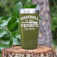 Load image into Gallery viewer, Military Green baseball tumbler When Bats Swing Hearts Sing

