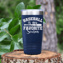 Load image into Gallery viewer, Navy baseball tumbler When Bats Swing Hearts Sing
