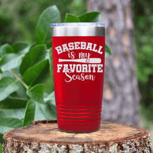 Load image into Gallery viewer, Red baseball tumbler When Bats Swing Hearts Sing

