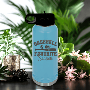 Light Blue Baseball Water Bottle With When Bats Swing Hearts Sing Design