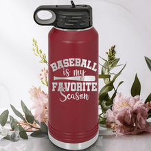Load image into Gallery viewer, Maroon Baseball Water Bottle With When Bats Swing Hearts Sing Design
