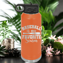 Load image into Gallery viewer, Orange Baseball Water Bottle With When Bats Swing Hearts Sing Design
